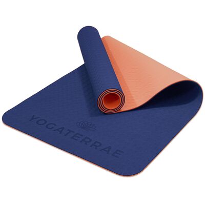 Marine Coral TPE Non-Slip Yoga Mat 183x61x0.6cm with Cotton Carrying & Stretching Strap