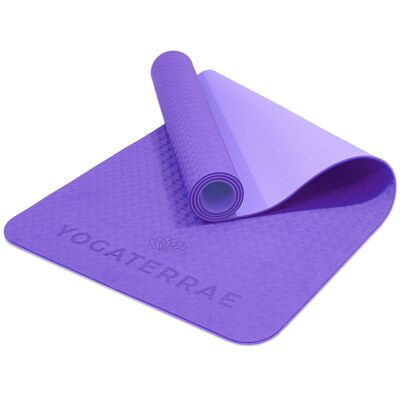 Non-Slip Lavender Parma TPE Yoga Mat 183x61x0.6cm with Cotton Carrying & Stretching Strap