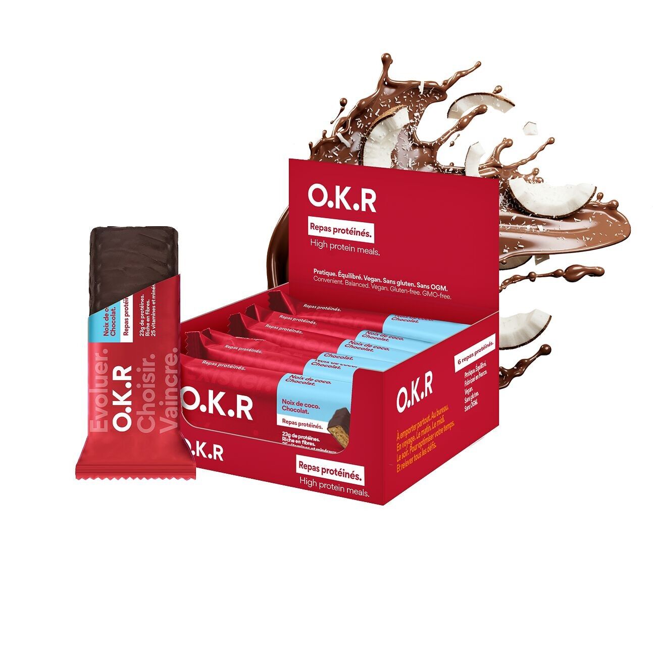 Barretta proteica vegana con cocco. Cioccolato.