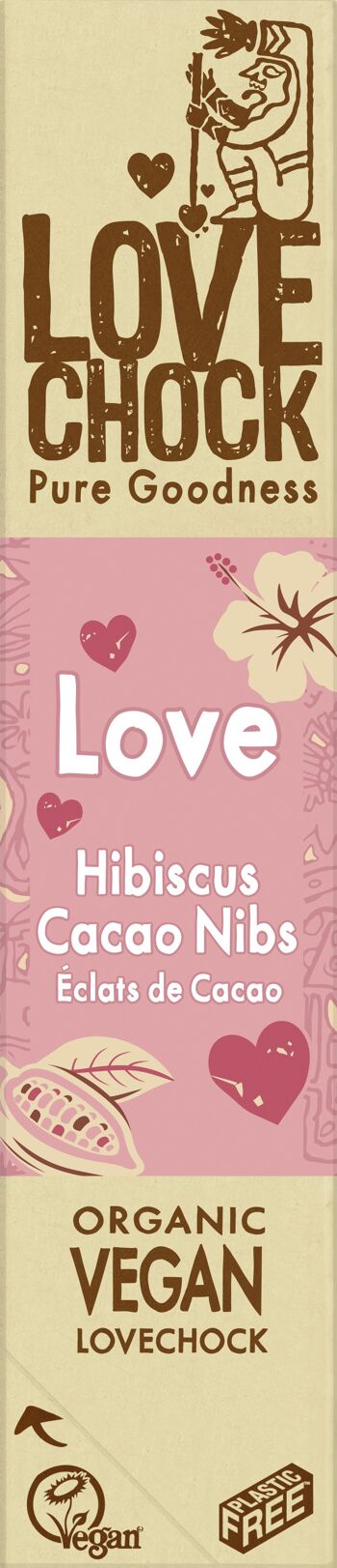 Valentine's gifting Vegan Chocolate LOVE Hibiscus and Bean Shards 40 g organic 2