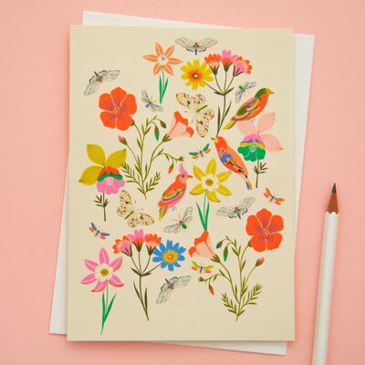 Carte de voeux papillons et fleurs