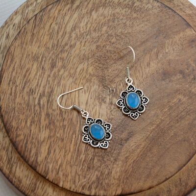 Tribal hanging earrings silver with blue agate