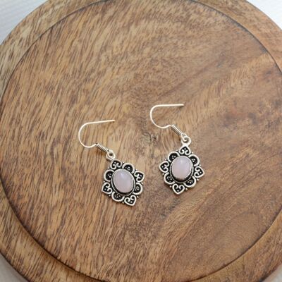 Tribal hanging earrings silver with rose quartz