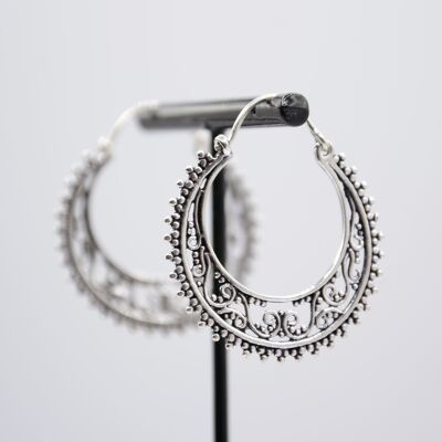 Round silver hoop earrings in Indian style