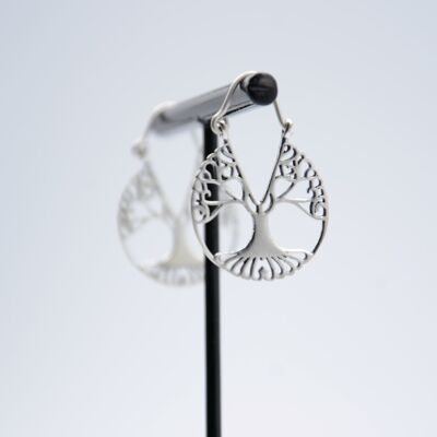 Silver hoop earrings | tree of Life