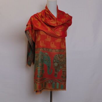 Foulard en pashmina indien | orange avec des éléphants