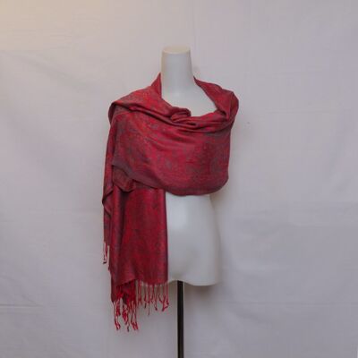 Indian pashmina scarf | red and purple with leaf pattern