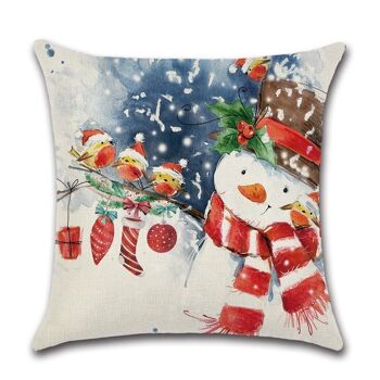 Housse de Coussin Noël - Bonhomme de Neige & Oiseaux 1