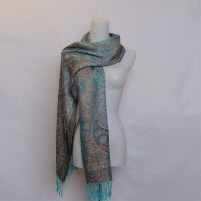 Indian pashmina scarf | silver and light blue