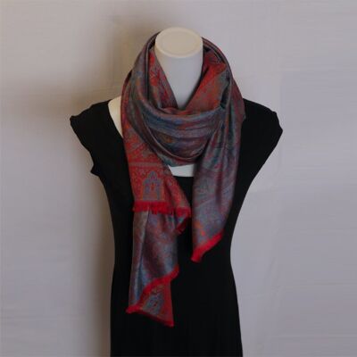 Foulard en pashmina indien | rouge et gris