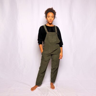 Dungarees made of fine cord in olive