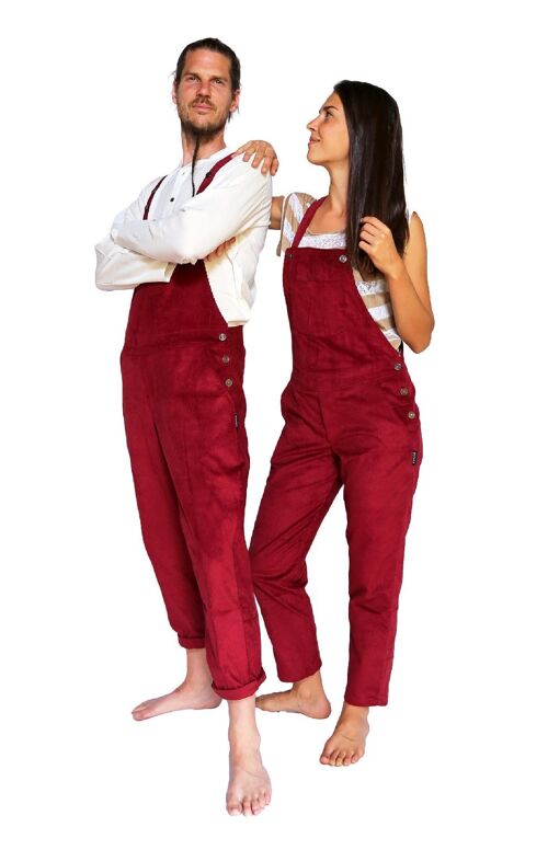 Coole unisex Latzhose aus Cord in rot