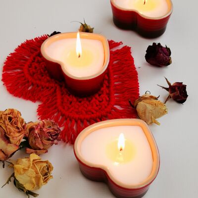 Set di 3 candele profumate fatte a mano a forma di cuore - Flower Bomb