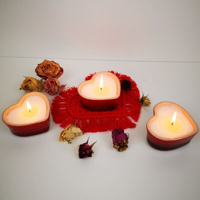 Set di 3 candele profumate fatte a mano a forma di cuore - Mirra e Tonka