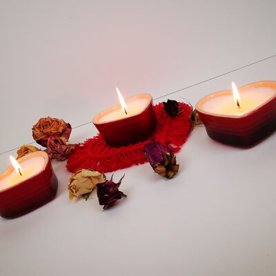 Set di 3 candele profumate fatte a mano a forma di cuore - Lavanda