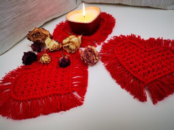 Sous-verres en macramé coeur rouge - lot de 3 2