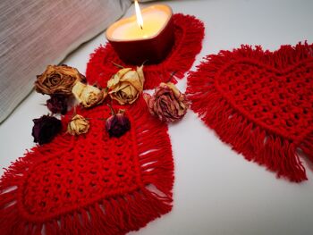 Sous-verres en macramé coeur rouge - lot de 3 3