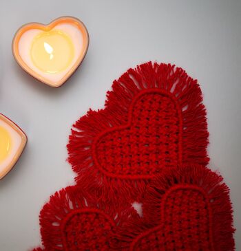 Sous-verres en macramé coeur rouge - lot de 3 7