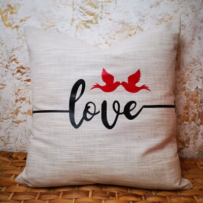 Funda de almohada de lino con mensaje LOVE