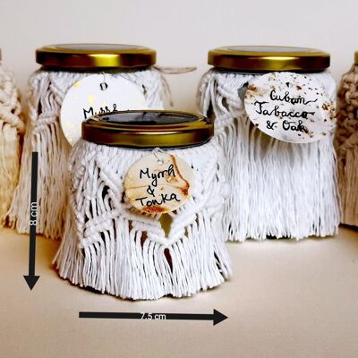 Beyond Label scented candles- handcrafted, vegan and eco paraffin wax in macramé jars candles - 100g - myrrh & tonka - diamond