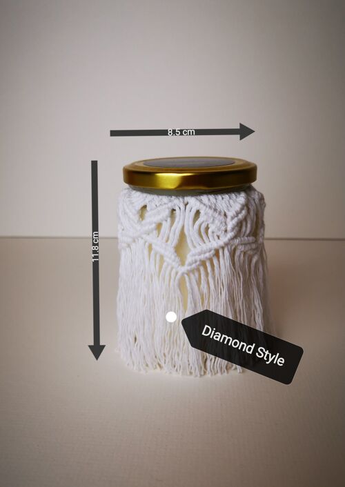 Beyond Label scented candles- handcrafted, vegan and eco paraffin wax in macramé jars candles - 300g - winter spice - diamond