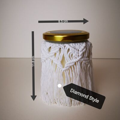 Velas aromáticas Beyond Label- Cera de parafina artesanal, vegana y ecológica en tarros de macramé velas - 300g - libra - diamante