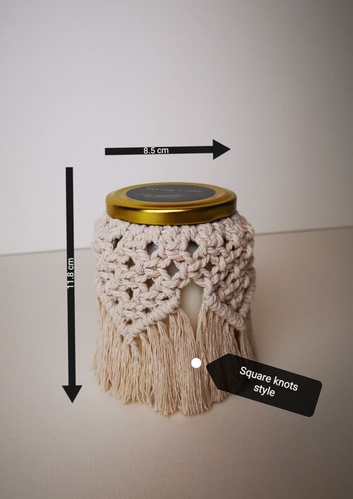 Beyond Label scented candles- handcrafted, vegan and eco paraffin wax in macramé jars candles - 300g - libra - square knots