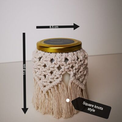 Beyond Label scented candles- handcrafted, vegan and eco paraffin wax in macramé jars candles - 300g - libra - square knots
