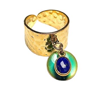 Bague "LEA" dorée or fin avec pierre de Lapis lazuli et sequin émaillé 3