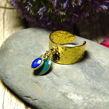 Bague "LEA" dorée or fin avec pierre de Lapis lazuli et sequin émaillé 4