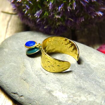 Bague "LEA" dorée or fin avec pierre de Lapis lazuli et sequin émaillé 13