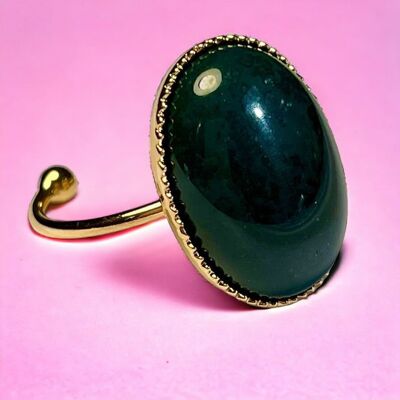 Fine gold “OCEANE” ring made of moss Agate stone