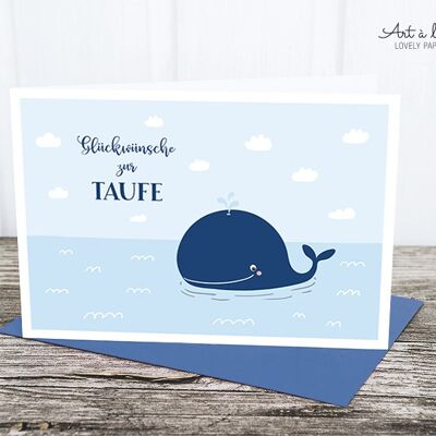 Folded card: baptism, whale