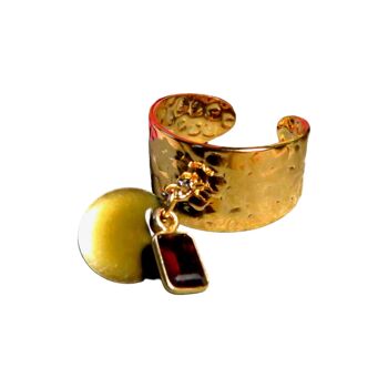 Bague "STELLA" dorée or fin en pierre de grenat et sequin émaillé 2