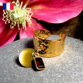 Bague "STELLA" dorée or fin en pierre de grenat et sequin émaillé 5