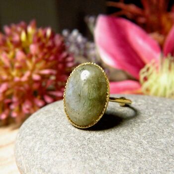 Bague "CAROLINE " dorée or fin en pierre de Labradorite 2