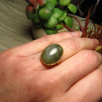 Bague "CAROLINE " dorée or fin en pierre de Labradorite 3