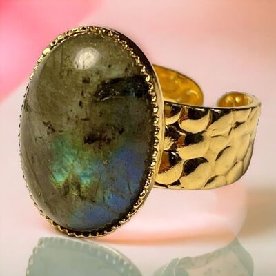 Fine gold “LAURENCE” ring made of Labradorite stone