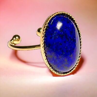 Bague "ELISA" dorée or fin en pierre de Lapis Lazuli