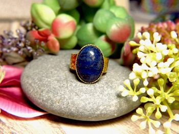 Bague "LILOU" dorée or fin en pierre de Lapis Lazuli 6