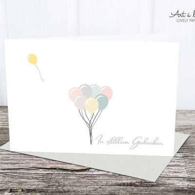 Folded card: commemoration, balloons