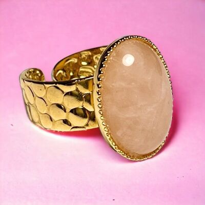 Anillo “COLINE” de oro fino elaborado con piedra Cuarzo Rosa