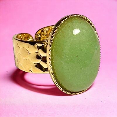 Bague "MAELLE" dorée or fin en pierre d’ Aventurine