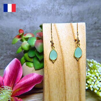 Boucles d’oreilles "MELUSINE" dorées or fin Calcédoine Bleue 3