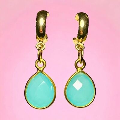 Pendientes oro fino “FLORENCE” Calcedonia azul