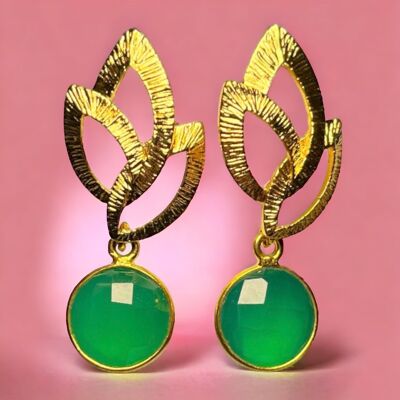 Pendientes "AVERY", oro fino, Calcedonia Verde