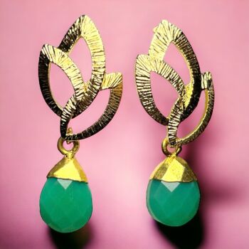 Boucles d’oreilles "ELLA" dorées or fin Calcédoine Verte 1