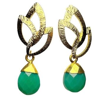 Boucles d’oreilles "ELLA" dorées or fin Calcédoine Verte 2