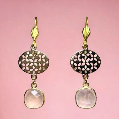 Fine gold "PIPER" earrings in rose Quartz