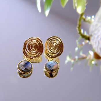 Boucles d’oreilles "SIENNA" dorées or fin Labradorite 7